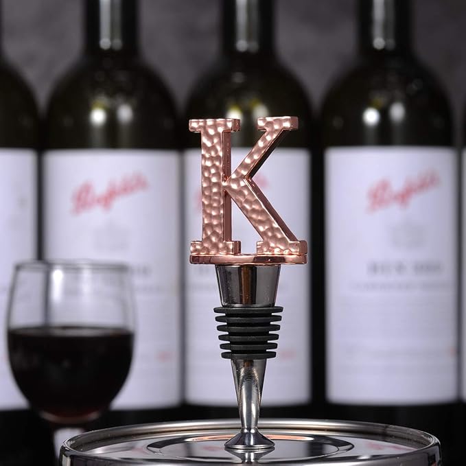 Miicol Wine Stopper, Prosecco Stopper, Wine Bottle Stopper, Personalised Champagne Stopper, Rose Gold Wine Accessories, Wine Lovers Gift, Monogram Gift, Letter K