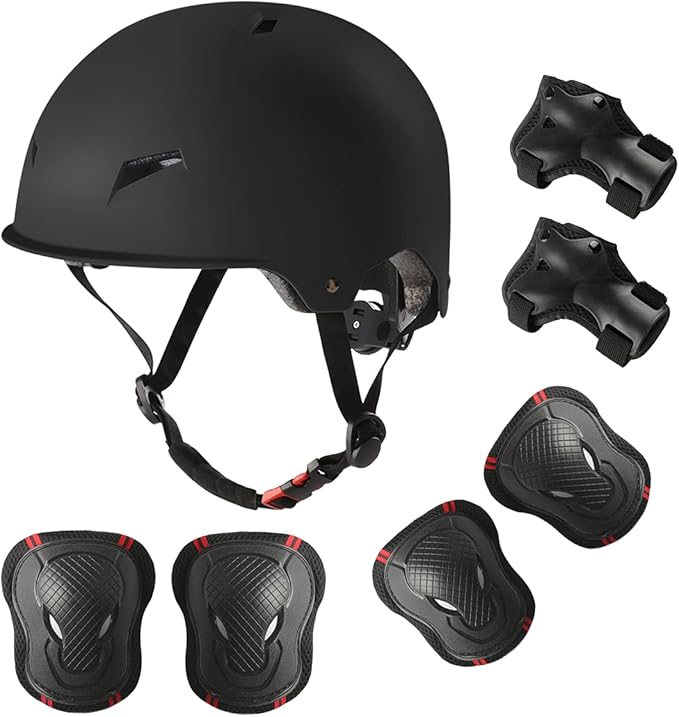 Skateboard Bike Helmet for Adults Adjustable Knee Elbow Pads Wrist Guards Protective Gear Helmets Set Teens for Bicycle Cy...