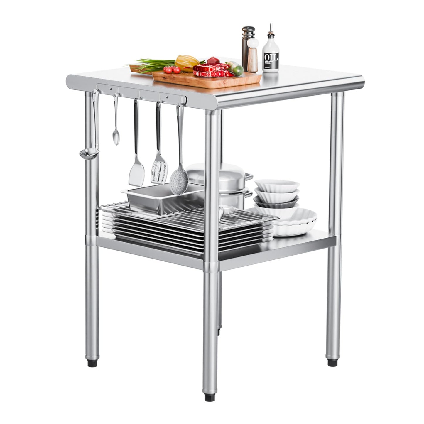 ROVSUN 24'' x 24'' Stainless Steel Table for Prep & Work,Commercial Worktables & Workstations, NSF Heavy Duty Metal Table with Adjustable UnderShelf for Kitchen Restaurant, Home, Hotel, Outdoor