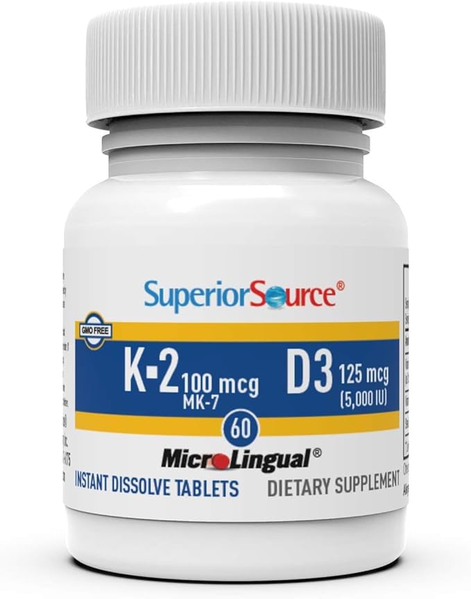 Superior Source Vitamin K-2 100 mcg with Vitamin D3 125 mcg - Bone Strength Support Supplement - Aids Healthy Joints - Immune System Health Support - 60 Sublingual Dissolving Tablets