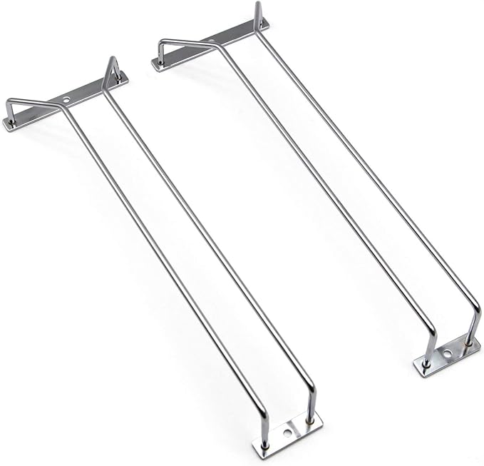 14-Inch Wine Glass Rack, Under Cabinet Wine Glass Holder Stainless Steel Chrome Finish Stemware Rack - Hanging Stemware Holder for Cabinet Kitchen Bar, Set of 2