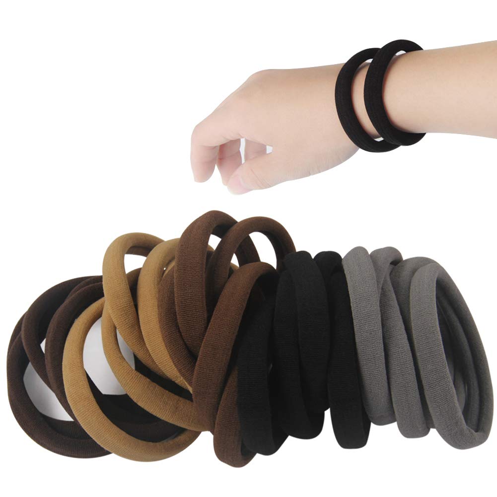 20 PCS Thick Seamless Hair Ties for Curly Heavy and Long Hair Brown Hair Elastics for Women Men and Girls Big Pony tails Holders