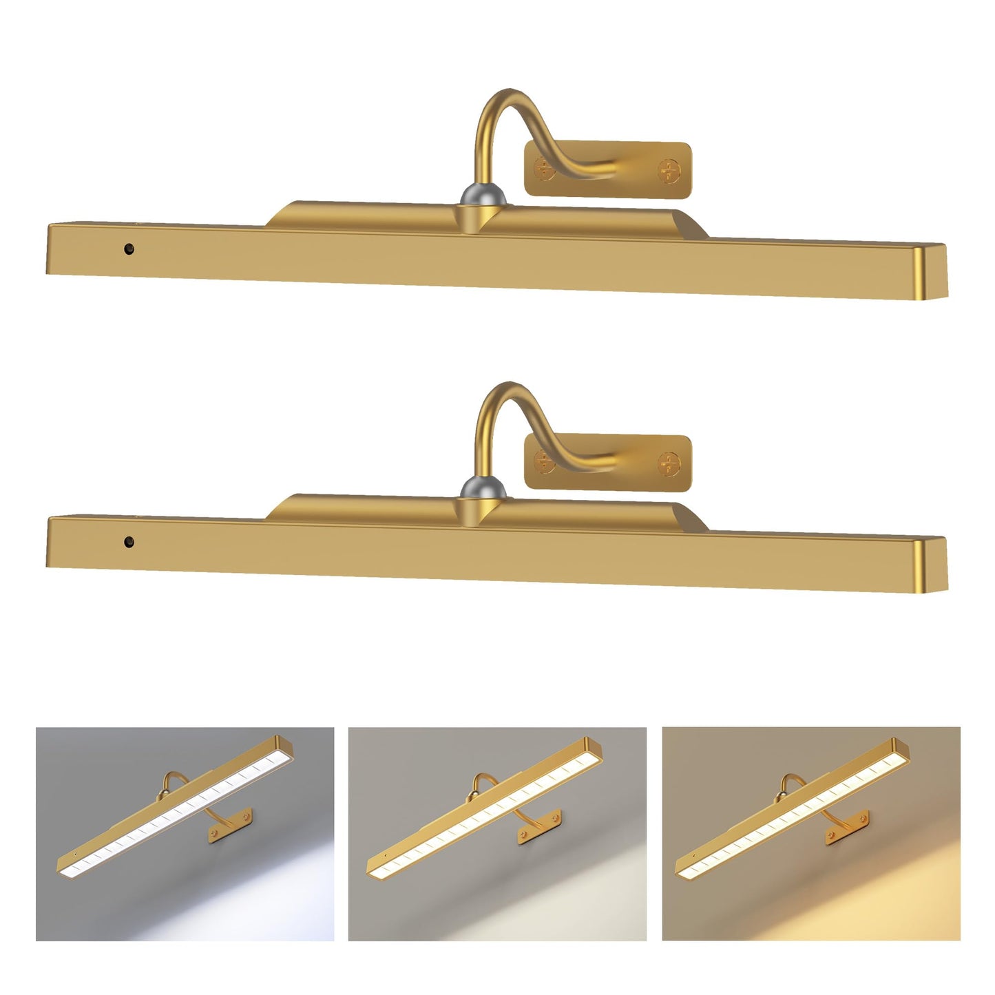 Kryoza Brass Picture Light, Wireless & Dimmable, Remote Control, 5000mAh, 350LM, 16in, 2 Pack