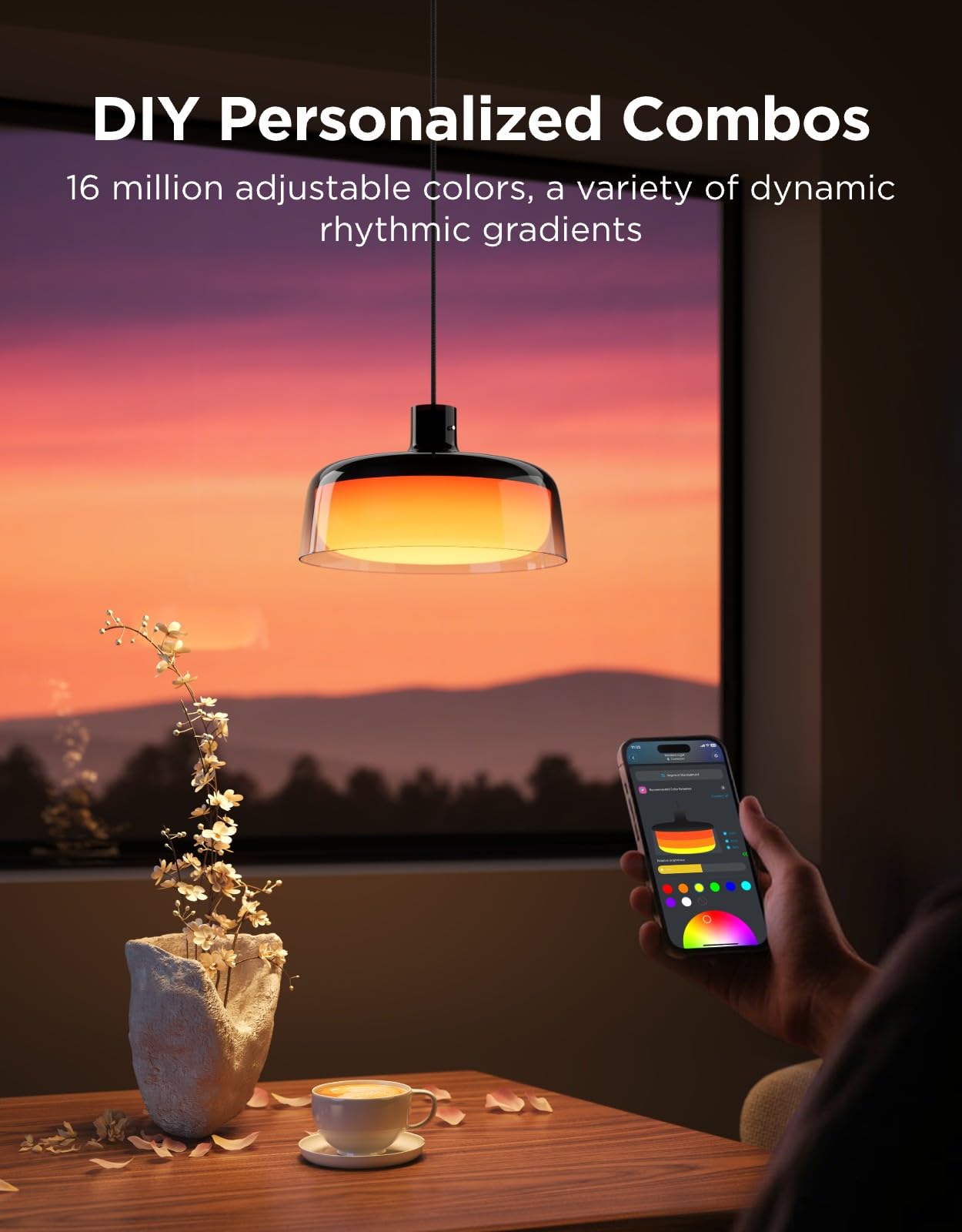 Govee Pendant Light for Kitchen Island, Three-Layer RGBIC Smart Lighting, Matter Compatible, 1300LM 2700K-6500K Dimmable Black Hanging Light Fixture Works with Alexa, Adjustable Height for Dining Room