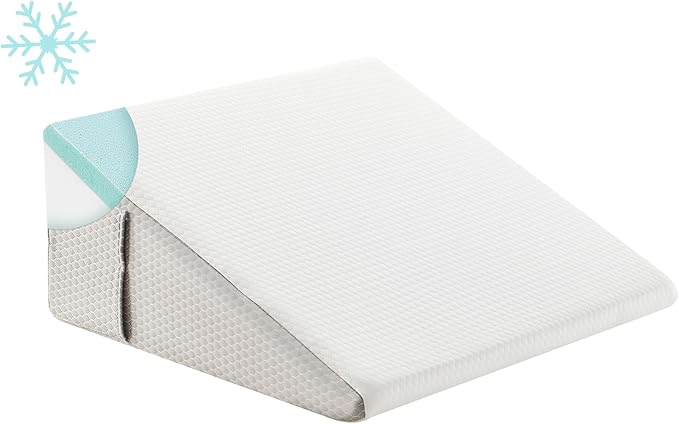 Wedge Pillow for Sleeping, 12 inch Bed Wedge Pillow, Elevated Body Pillow for Back Support, Acid Reflux, Leg, Neck Pain, Snoring, Triangle Pillow Wedge - Cooling Memory Foam Top, White/Grey