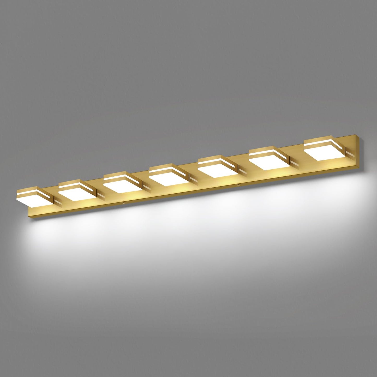 SineRise 7-Light LED Bathroom Vanity Light Fixture, 55-Inch Brass Acrylic, Cool White 6000K