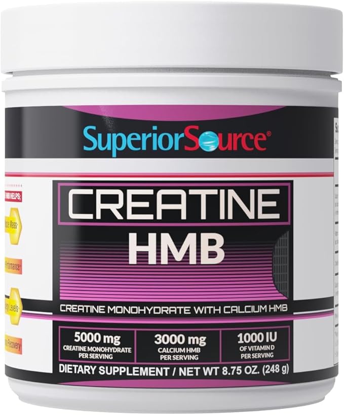 Superior Source Creatine HMB - Creatine Monohydrate for Muscle, Recovery & Exercise Support - Dye-Free - Unflavored, 8.75 oz