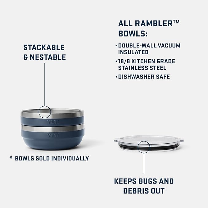 YETI Rambler Low Bowls, Vacuum Insulated, Stackable and Nestable Stainless Steel Bowl with Lid, 0.7 Quart, Cherry Blossom
