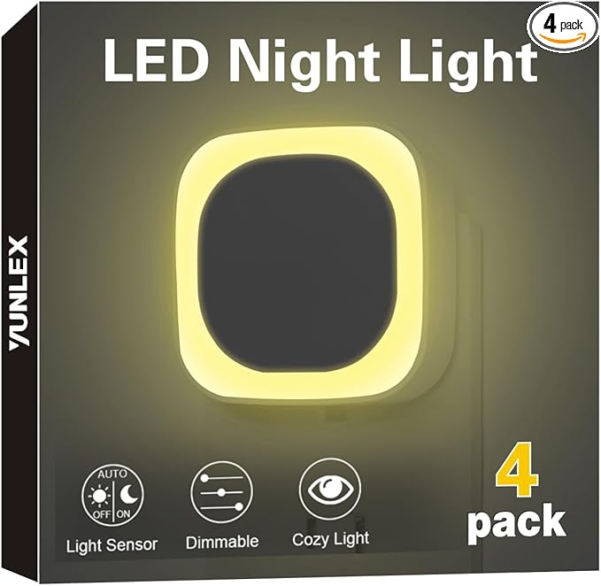 4 Pack Warm White Night Light, Gentle Eye-Care with Dimmable Soft Glow & Indirect Reflection, Auto Dusk to Dawn Sensor, Plug in Nightlight for Nursery, Kids Room, Bedroom, Hallway