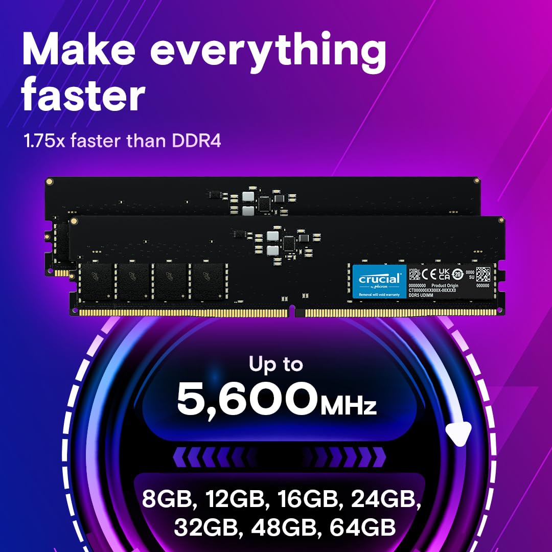 Crucial 8Gb Ddr5 Ram, 5600Mhz (Or 5200Mhz Or 4800Mhz) Desktop Memory, Udimm 288-Pin, Compatible With 13Th Gen Intel Core And Amd