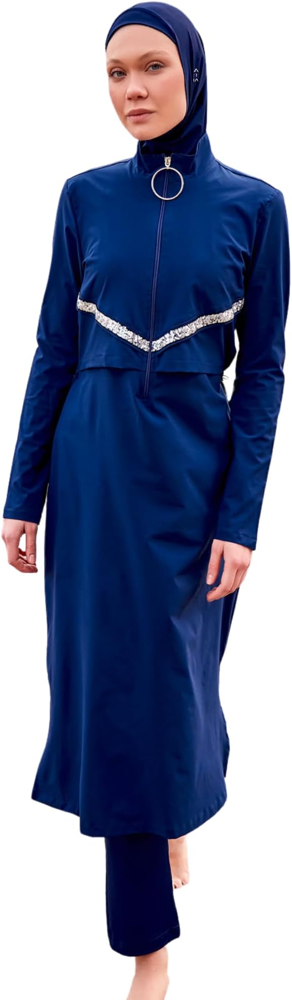 Islamic Full-Length Modest Swimsuit for Muslim Women | 4 PCS Burkini Set Top Pants Cap Bustier | Long Sleeve Rash Guard