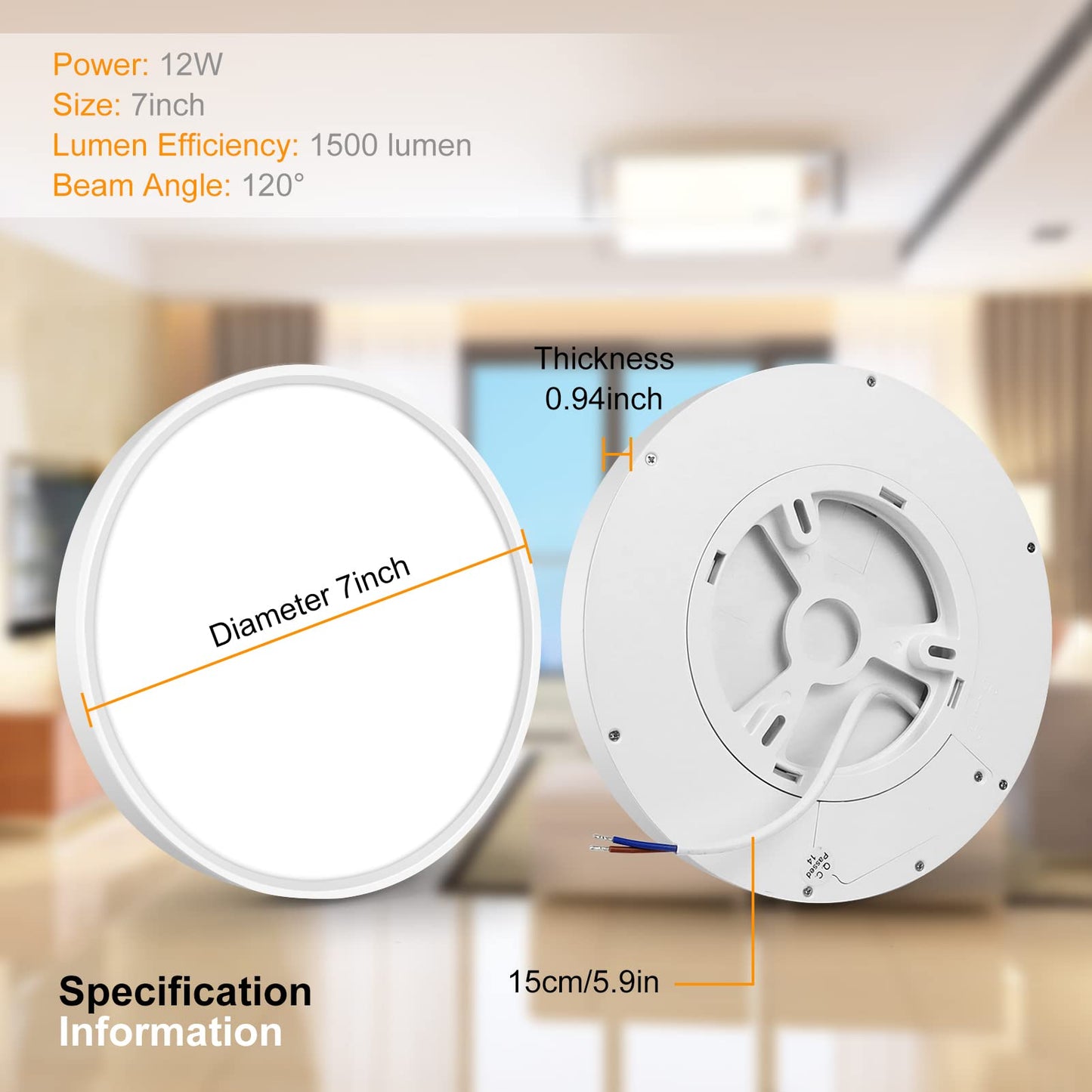 inShareplus LED Flush Mount Ceiling Light, 12W, 7inch, Warm White, Model LV180, Modern Ceiling Fixture for Bedroom, Bathroom, Kitchen