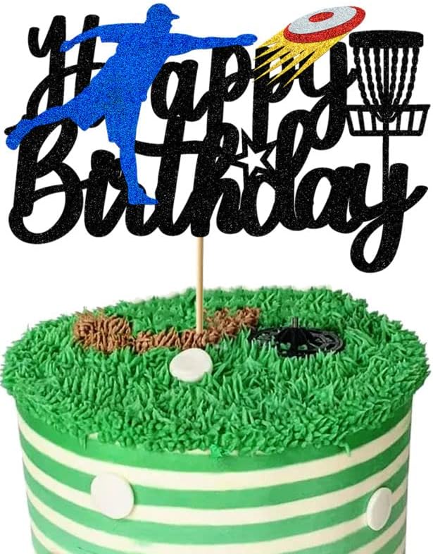 Disc Golf Cake Topper Decorations for Childer's Adults Glitter Happy Birthday Decoration Sports Theme Party Supplies