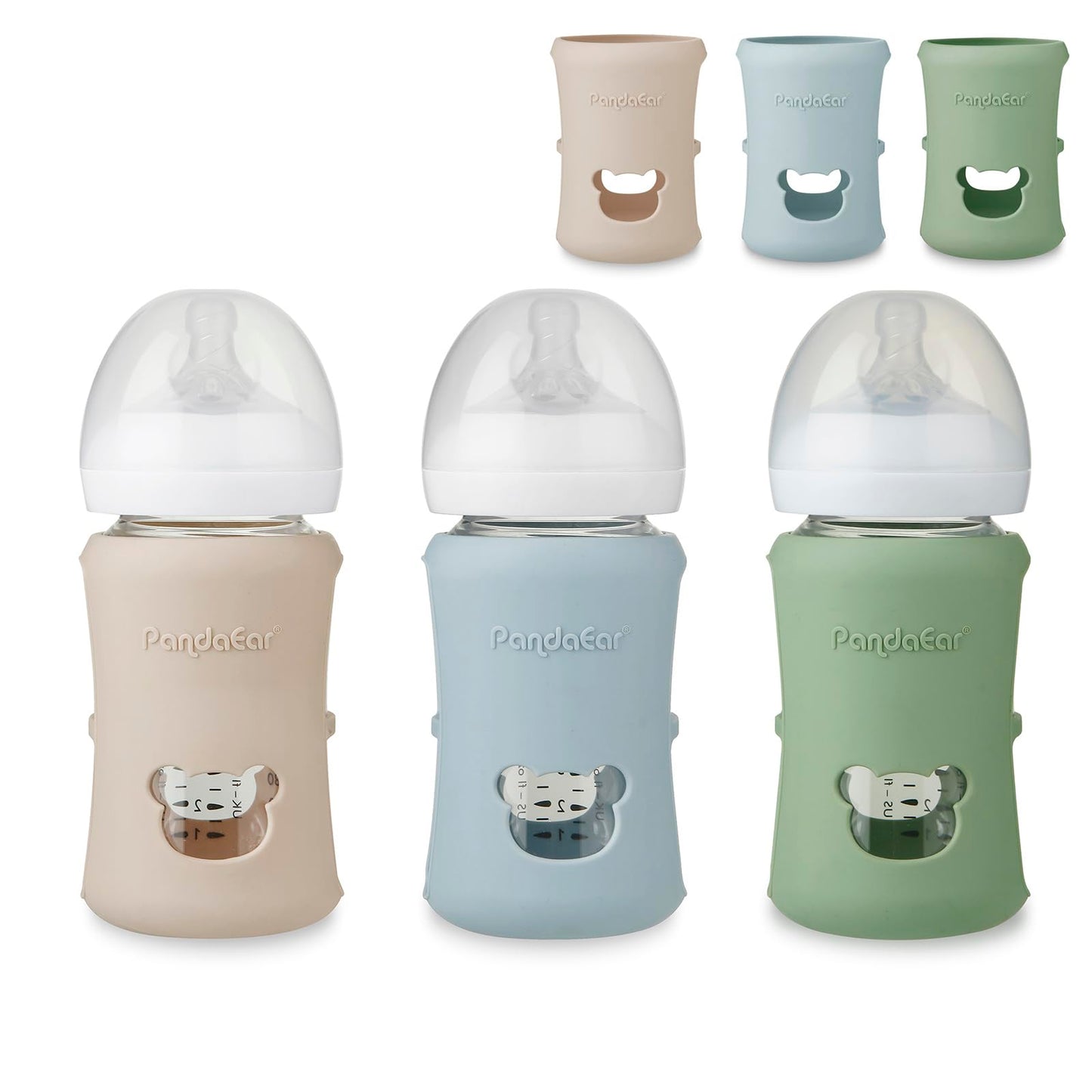 PandaEar 3 Pack Silicone Sleeves for Philips Avent Natural Glass Baby Bottles 8 oz, Shatterproof & Heat Resistant Bottle Holder, BPA-Free, Compatible with 8 oz Avent Glass Bottles, Blue Green Beige