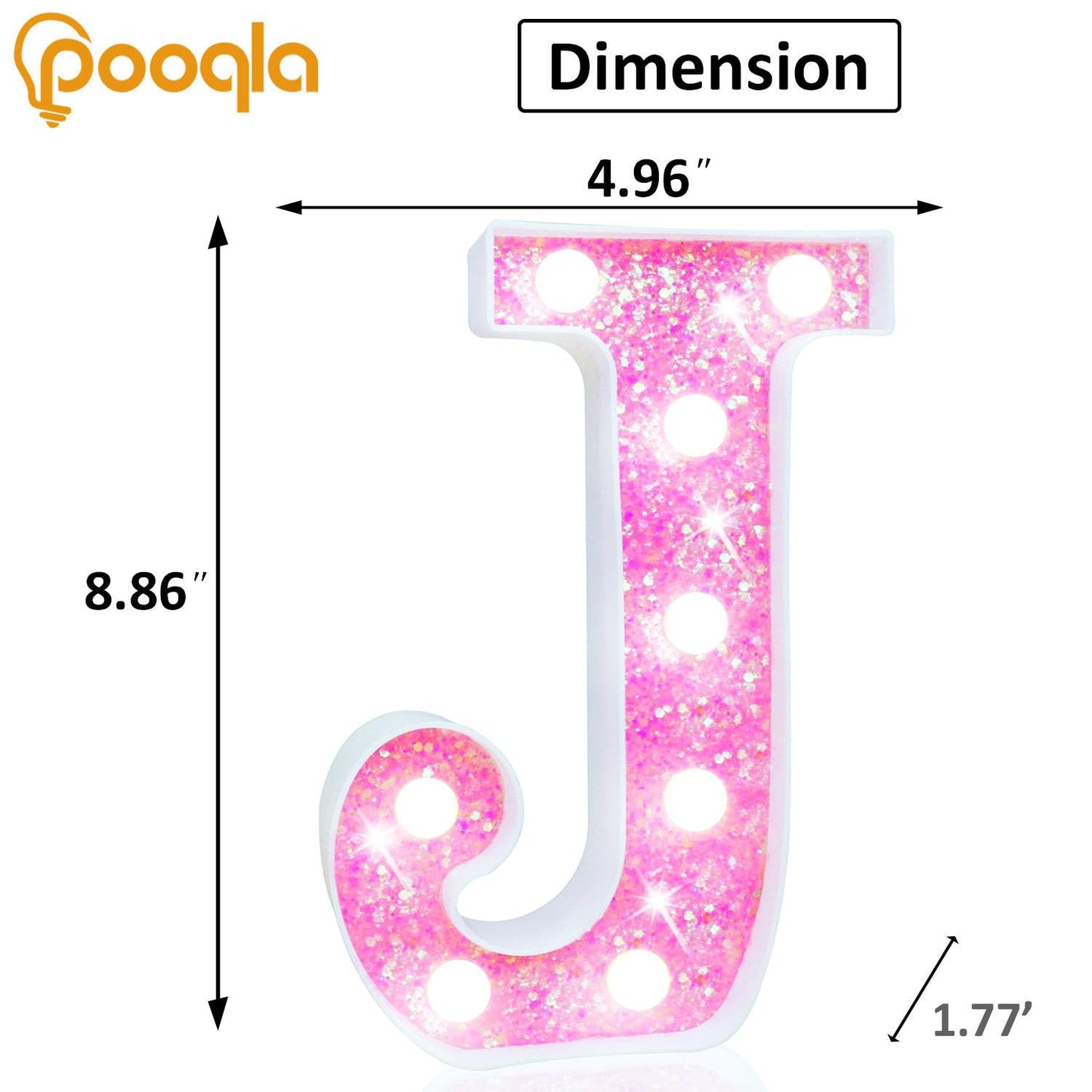 Pooqla Led Marquee Letter Lights  Light Up Letters For Birthday Decorations  Glitter Letter Sign Battery Powered Night Light Pink Party Wedding Christmas Girls Gift Bedroom Dorm Decor  Cool White J