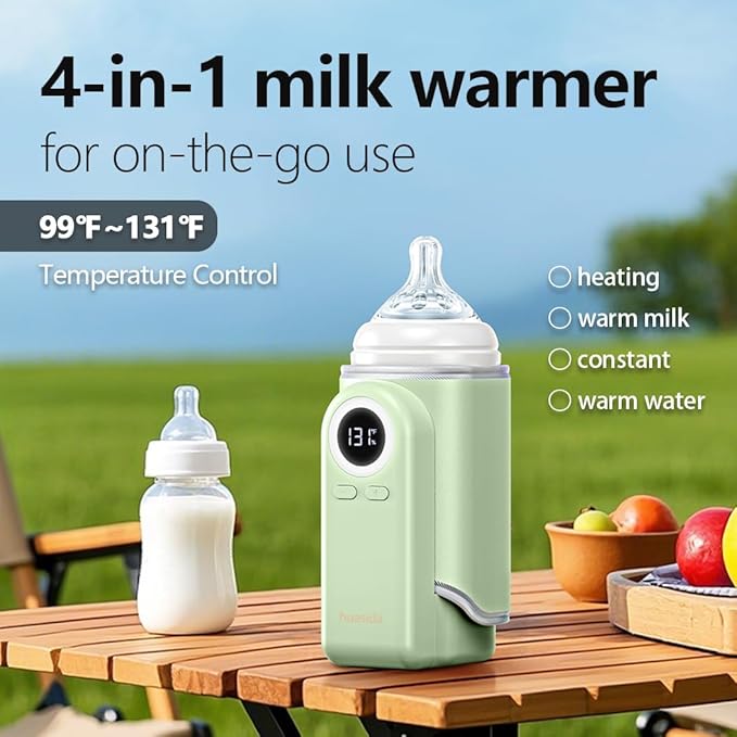 Portable Baby Bottle Warmer 4-in-1 Fast Heating Baby Milk Warmer for Breastmilk or Formula with Heating Warm Milk Constant and Warm Water Function (White)