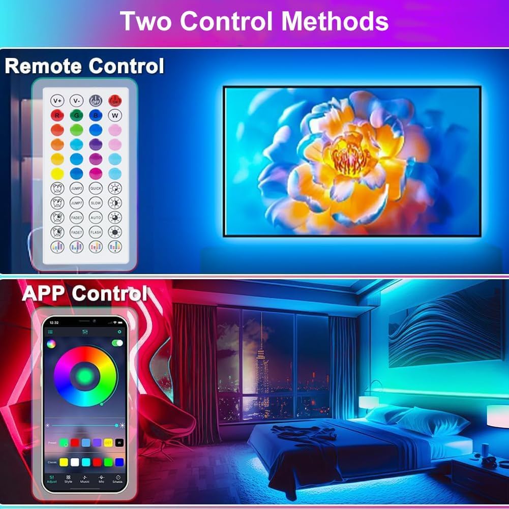 Pstar Led Tv Backlight - 16.4Ft Rgb Strip Lights With Remote & App Control For 45-75 Tvs, Usb Powered, Vinyl Material