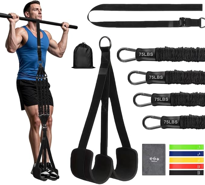 Foxellent Pull Up Assistance Bands (75-300 lbs), Adjustable Resistance Bands for Pull Up Bar with 4 Elastic Tubes & Dual F...