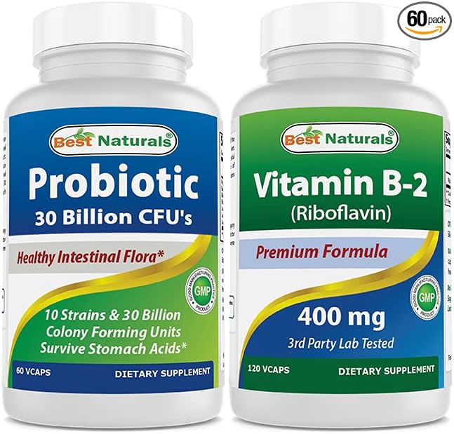 Best Naturals Probiotic 10 Strains & 30 Billion CFU & Vitamin B2 (Riboflavin) 400mg