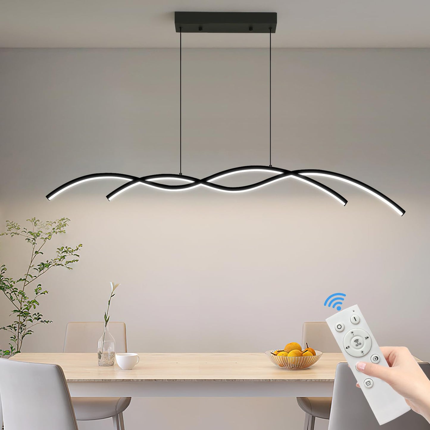 Matven Modern Ceiling Chandelier Light, Dimmable 3 Color Modes, Acrylic, 47IN, Model 80821320-39b0-4869-aa48-8d1d