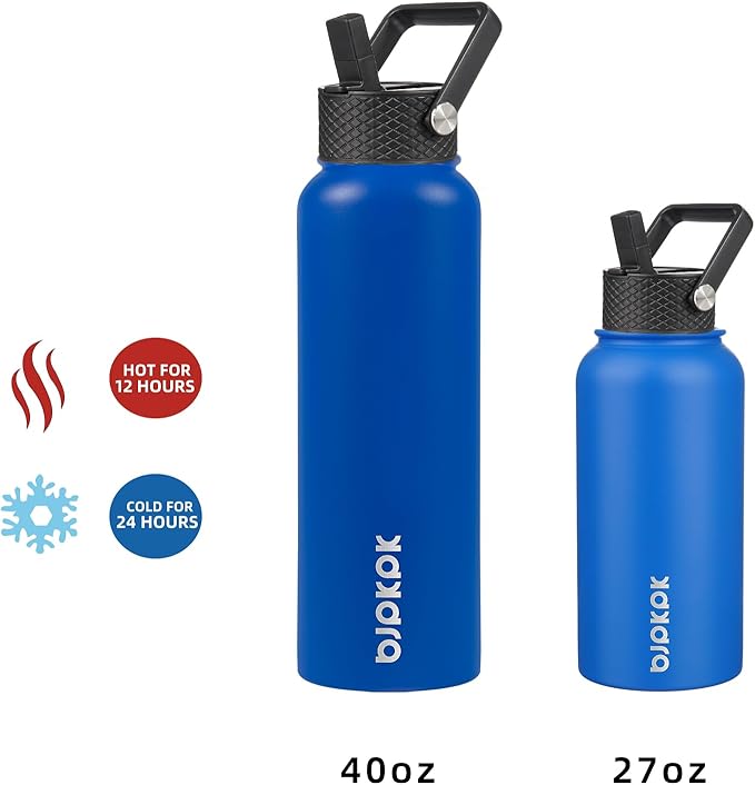BJPKPK Insulated Water Bottles with Straw Lid, 40oz Stainless Steel Water Bottles with 3 Lids, BPA Free Leakproof Thermo, Tumblers, Cups for Sports, Gym- Sapphire