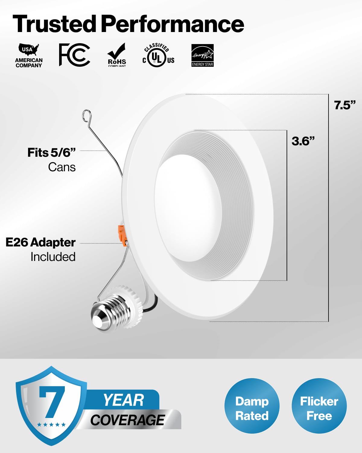 Sunco 96 Pack 6 Inch LED Recessed Light, Retrofit Downlight Can Lights for Ceiling, Baffle Trim, 1050 LM, 13W (75W Equivalent), 5000K Daylight, Dimmable, Damp Rated UL.