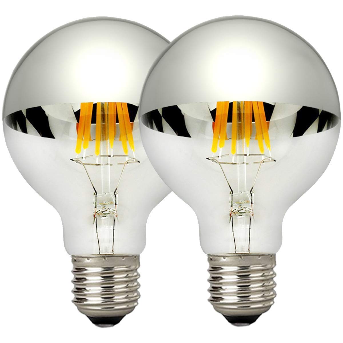 LUXON LED Edison Bulbs, Dimmable Half Chrome, 6W (60W Equivalent), G80 Globe, E26 Base, Warm White 2700K, Pack of 2