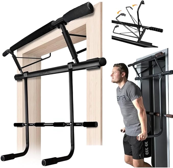Folding Door Pullup Bar and Dip Bar Station - NO WOBBLE, Home Gym, Easy Storage, Power Tower Dip Station and Pull-up Bar f...