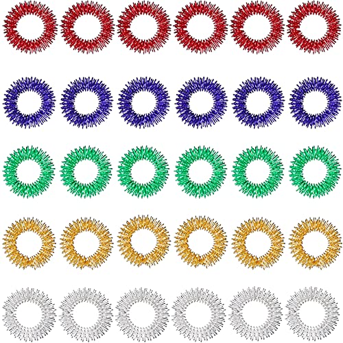 30 Pieces Acupressure Rings Spiky Sensory Rings for Fingers Stress Relief Fidget Sensory Massager for Teens Adults