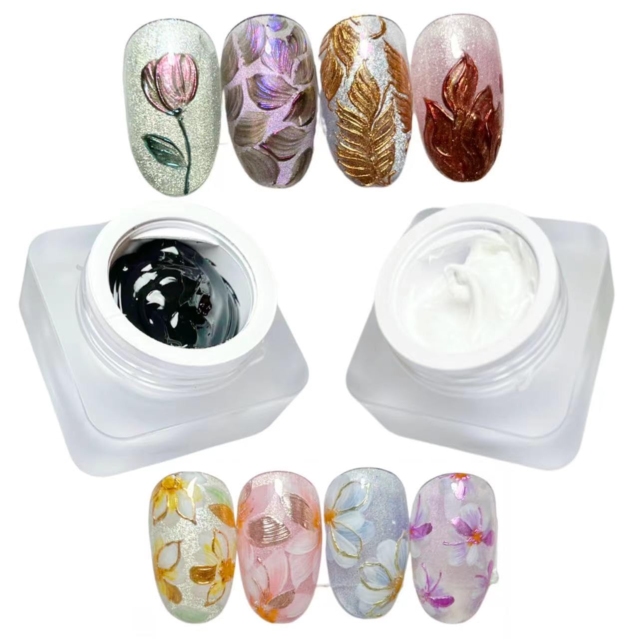 YJMyujimi Nail Gel polish sculpture gel 5g black and white in colour clear stroke non wipe chrome applicable DIY at home embosse