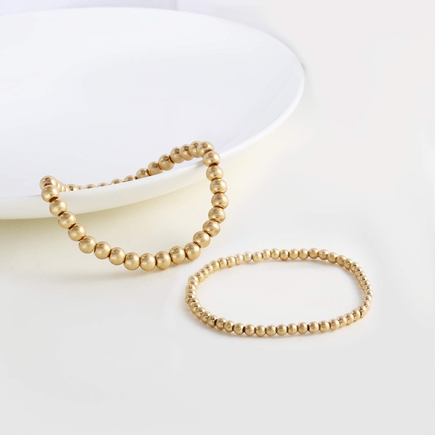 Badu Worn Gold Bead Bracelet for Women Worn Gold Plated Bead Ball Bracelet Stretchable Elastic Hypoallergenic Bohemian Stackable