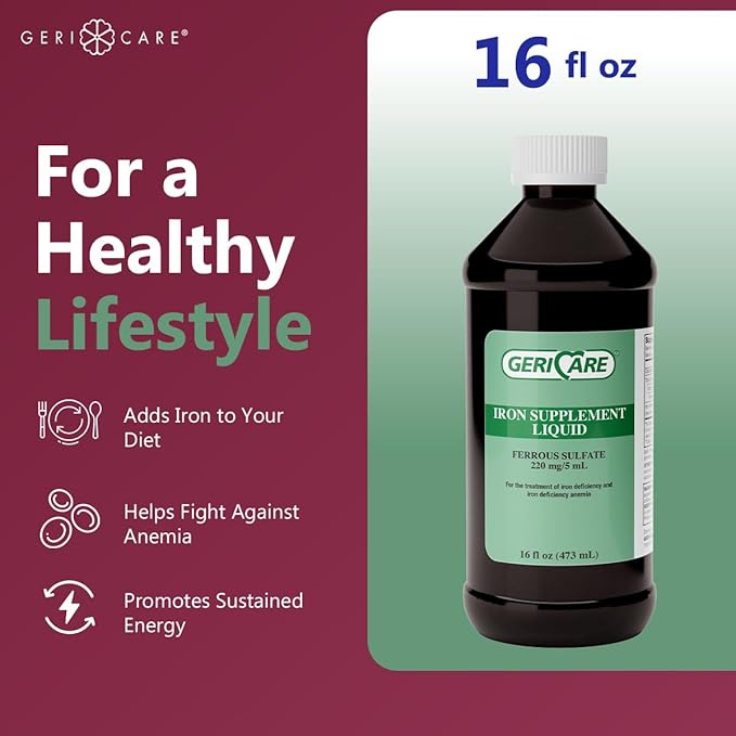 GeriCare 220 High Potency Liquid Iron Supplement | Liquid Iron for Adults | for Anemia and Iron Deficiency | 220mg of Iron Per 5mL Dose. (Pack of 2)
