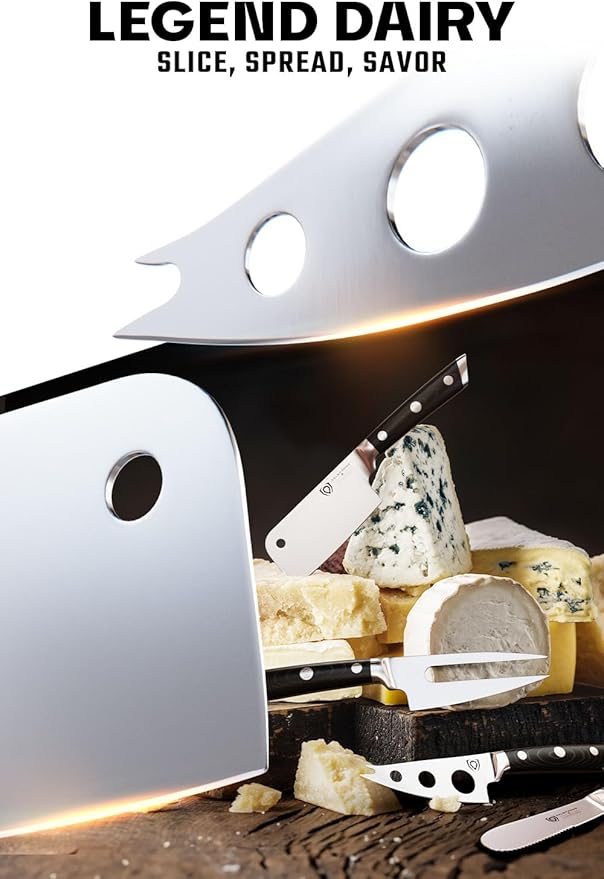 Dalstrong Charcuterie & Cheese Knife Set-4pc-Gladiator Series Elite-Mini Cleaver, Serrated,Round-Tip,Forked Cheese Knives Set-G10 Handle-Soft & Hard Cheese-Sheath-NSF Certified