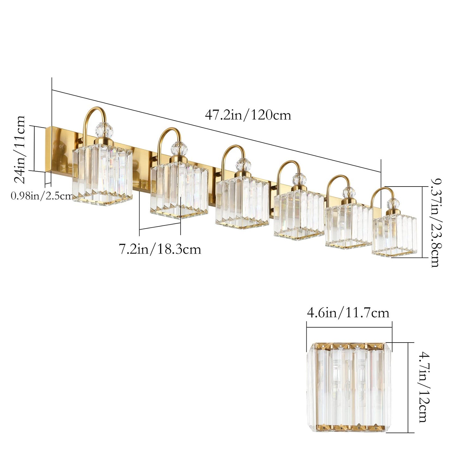 Ralbay Modern Gold Vanity Lights - 6-Light Gold Crystal Bathroom Vanity Lights Over Long Mirror