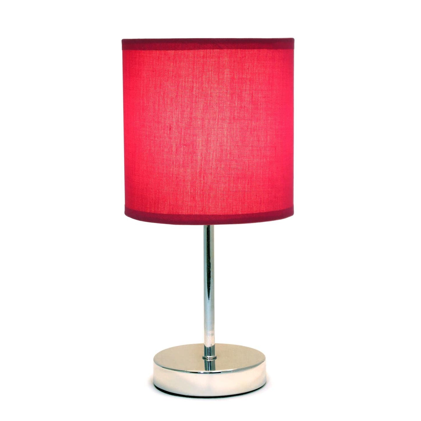 Creekwood Home Metal Stick Bedside Table Lamp, 11.81 Chrome With Fabric Drum Shade, Brushed Nickel/Wine, Model 1270-Cwt-2003-Wn