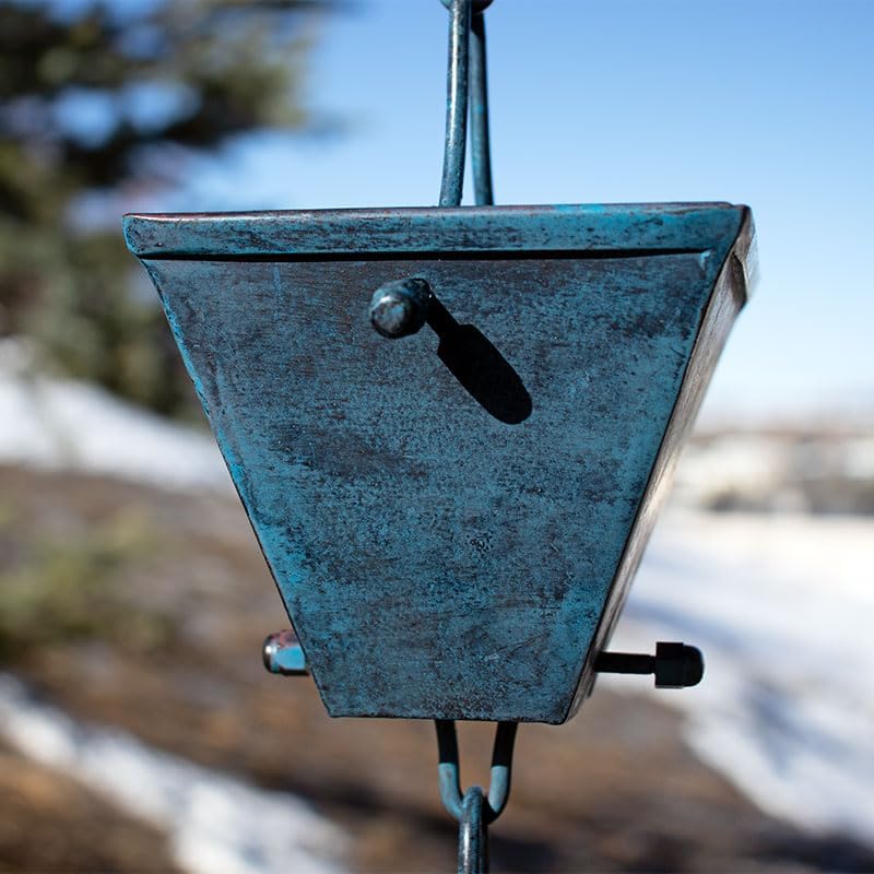 Nutshell Stores Medium Square Cups Rain Chain - Patina - 11 Feet