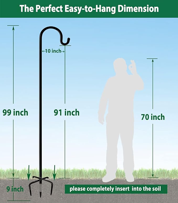 Artibear Adjustable Outdoor Shepherd Hook Stand with 5 Prong Base, 108 Inches Tall 3/5 in Thick, Shiny Black (2 Packs)