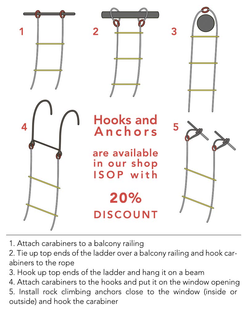 Fire Escape Ladder 2 Story 16ft Flame Resistant Safety Rope Ladder - Fast to Deploy & Easy to Use & Store - Compact - Weight Capacity up to 2000pounds (16ft) Life Saving Emergency ladders - Certified