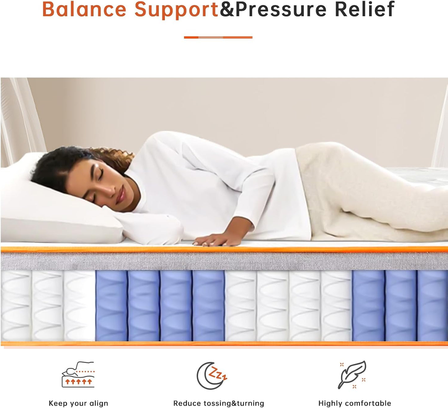 10 Inch Hybrid Mattress, Twin Size, Innerspring Bed Mattress, Memory Foam, Pressuer Relief and Breathable, Bed in a Box CertiPUR-US (Twin)