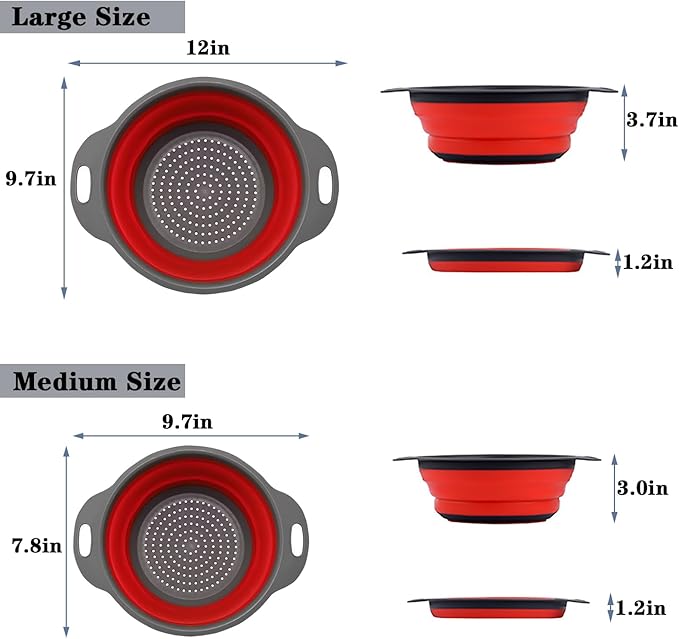 Collapsible Colander Set,Space Saving Collapsible Kitchen Colander Strainer with Handle,Perfect for Draining Pasta Vegetable fruit (Blue)