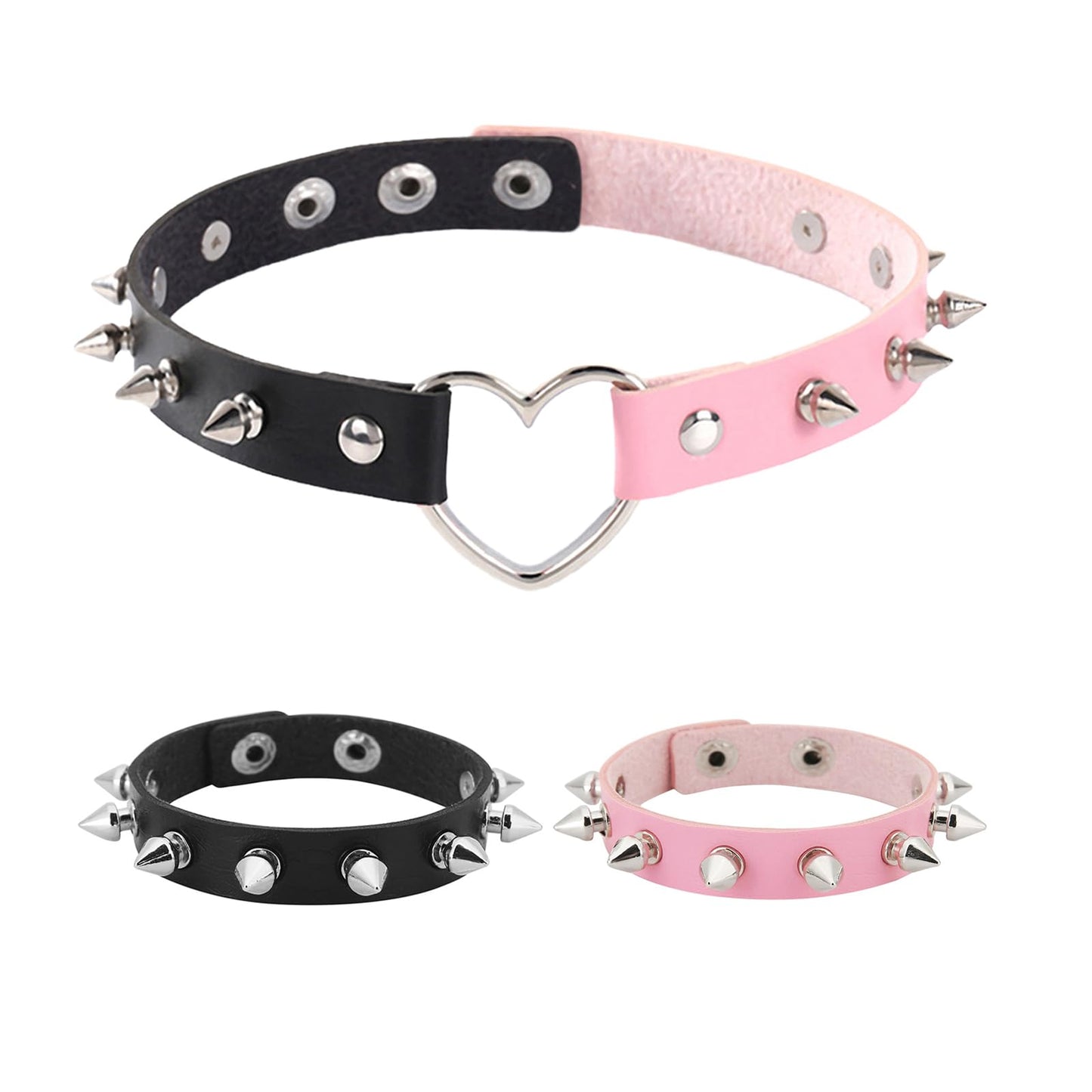 Tosmifairy 3 Pieces Leather Choker Collar and Bracelets Combo Punk Rock Gothic Jewelry Set Emo Costume Accessories for 80s 90s V