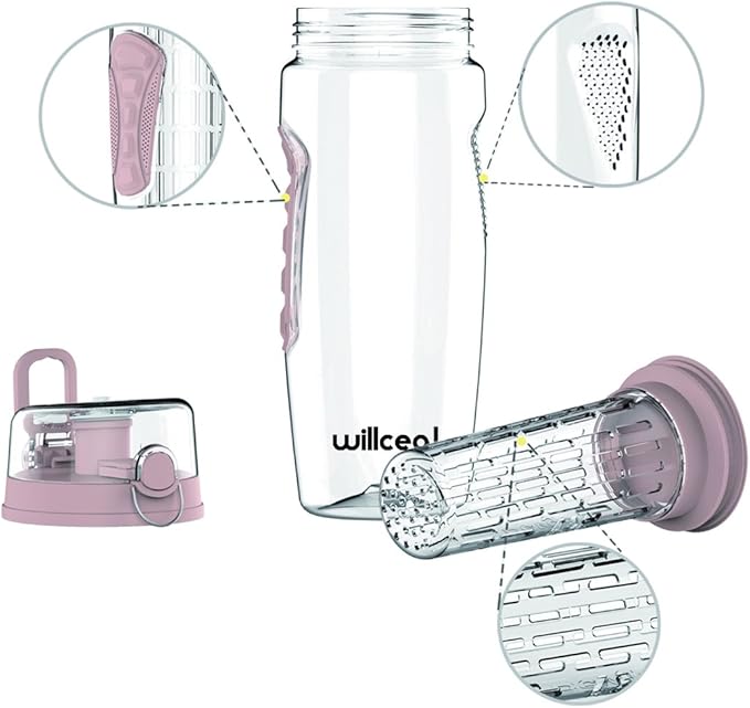 Fruit Infuser Water Bottle 32oz- Durable, Large - BPA Free Tritan, Flip Lid, Leak Proof Design - Sports, Camping