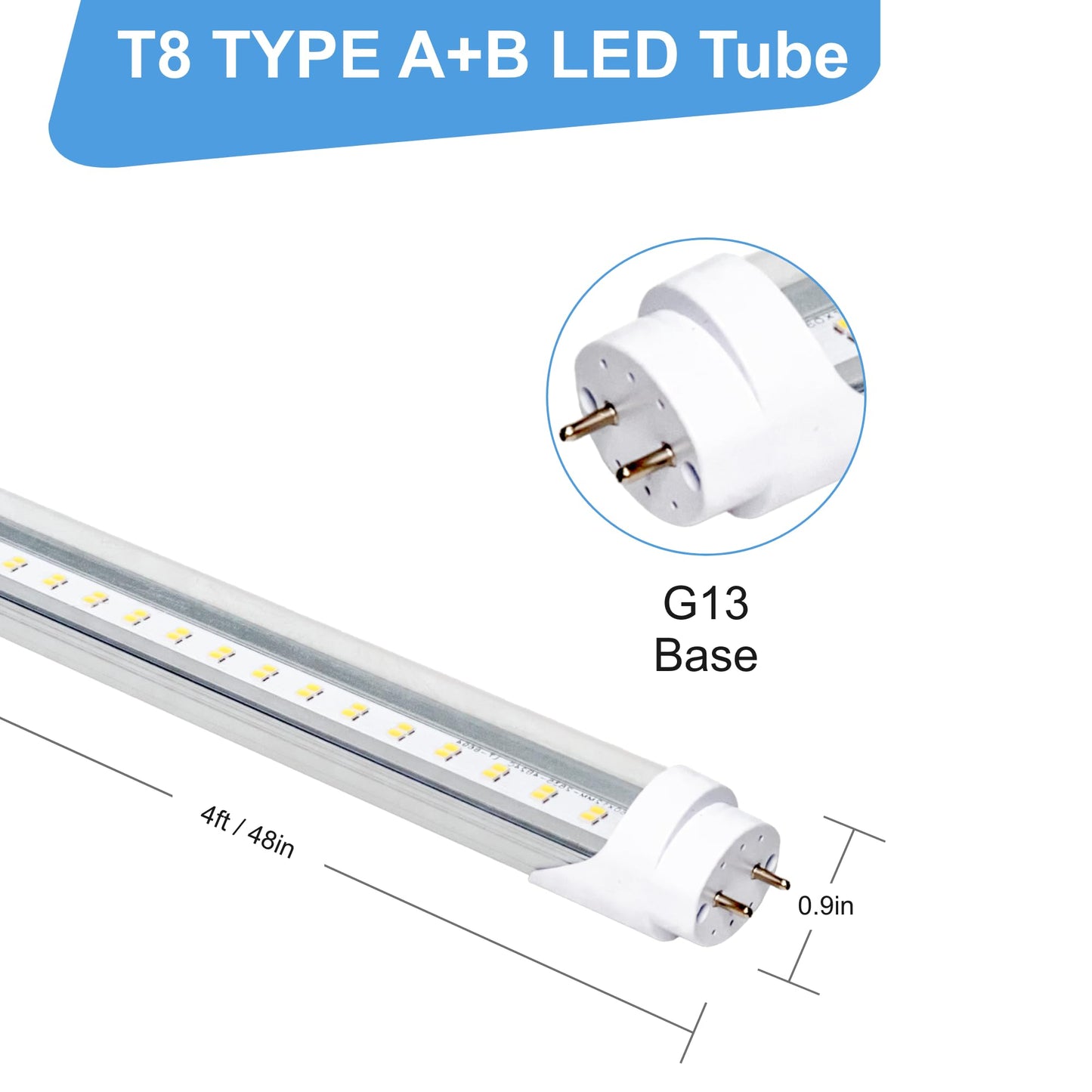 AQIQUUT LED Bulbs T8 Replacement 24W 3200LM 5000K 4FT Clear Cover (4-Pack)