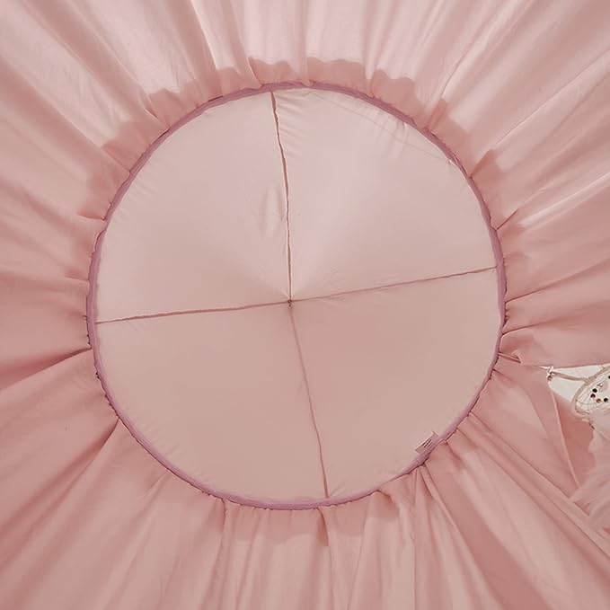 VETHIN Bed Canopy for Kids with Lights,Double Layer Princess Round Dome Children Dreamy Mosquito Net Bedding Girls Room Castle Play Tent Hanging House Decor Reading Nook Canopies(Beige Pink/White)