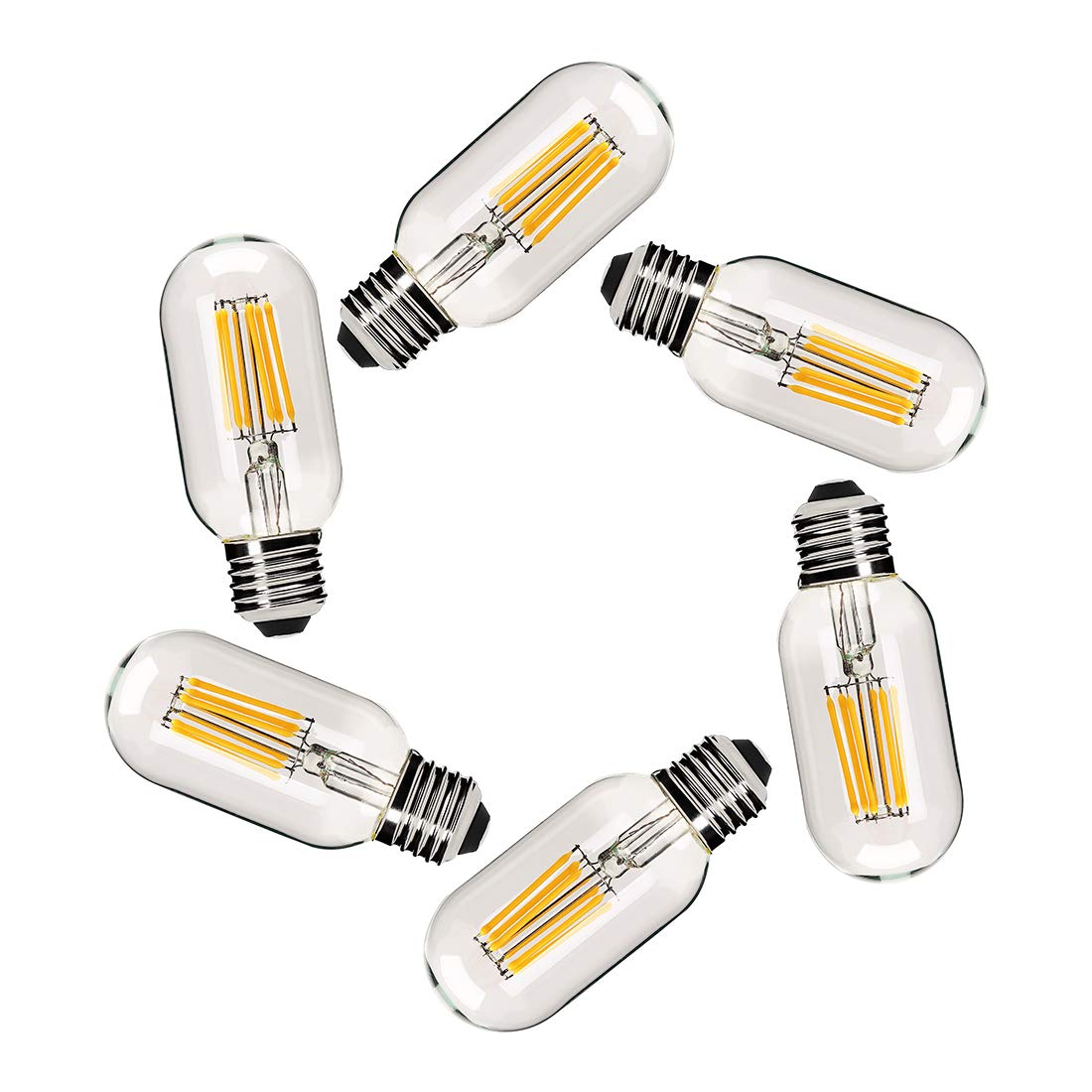 yfxrlight Dimmable Vintage Edison Bulb T45, 6W LED, E26 Medium Base, 4000K Daylight White, Pack of 6, Glass