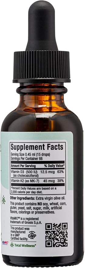 Maxi Health Liquid Vitamin D3 with K2 Drops for Long-Term Health - Vitamin K2 D3 Vitamin Supplement - D3 K2 Vitamin K and Vitamin D Supplement with Vitamin K2 MK-7 and Vit D - by Maxi Health, 1 fl oz