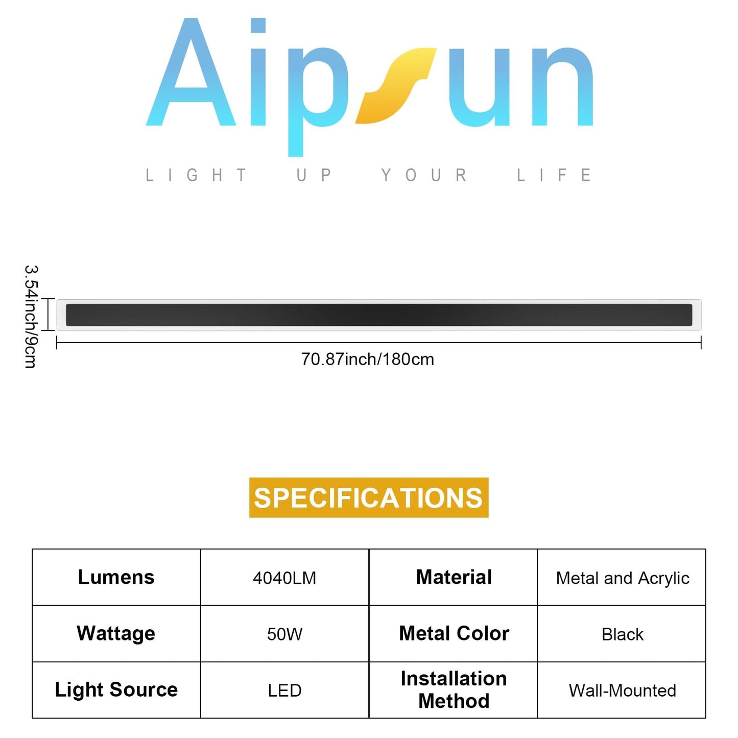 Aipsun 2 Packs Porch Wall Lights 71 Inch Long Strip Modern Outdoor Wall Light Fixture  50W Black Wall Mount Lighting Sconce Exterior Lights Wall Sconce 3000K For House Living Room Corridor