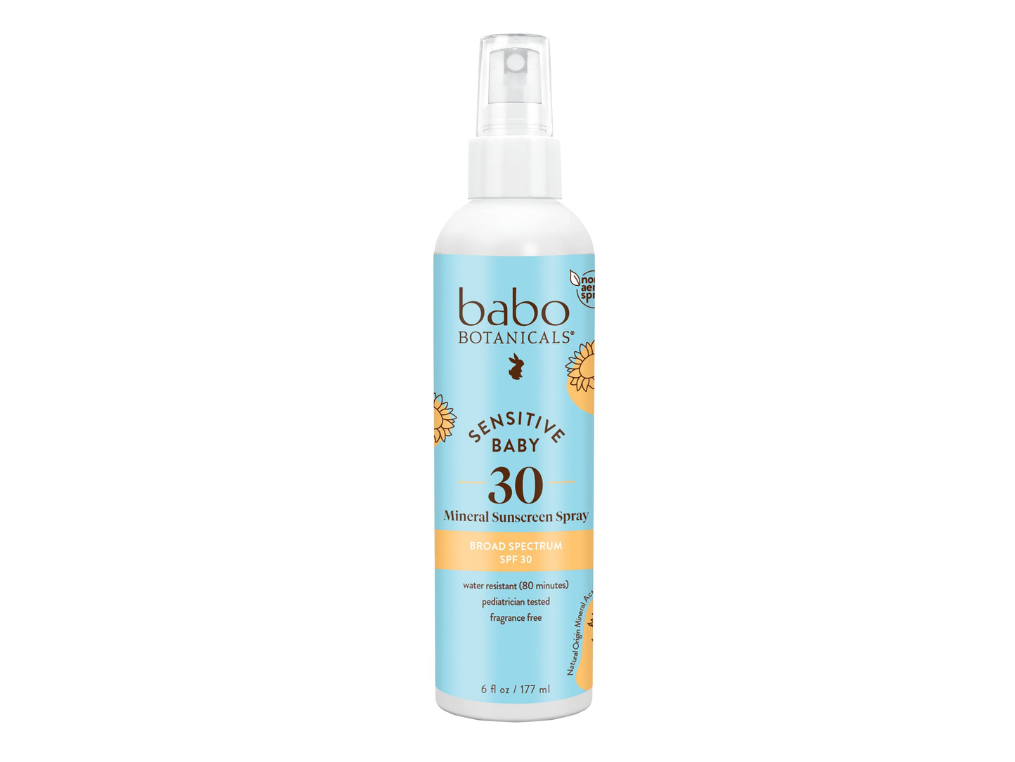Babo Botanicals Baby Skin Mineral Sunscreen Spray SPF 30 with 100% Zinc Oxide Active, Water-Resistant, Unscented, 6 Fl Oz