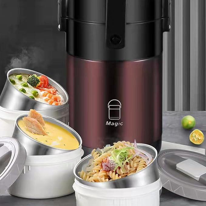 Stackable Stainless Steel 3-Tier Lunch/Snack Box, Vacuum Stainless Steel Leak-Proof Insulated Bottle, Suitable for Carrying Food to Office, Outdoor Picnic(64oz, Noble Brown)