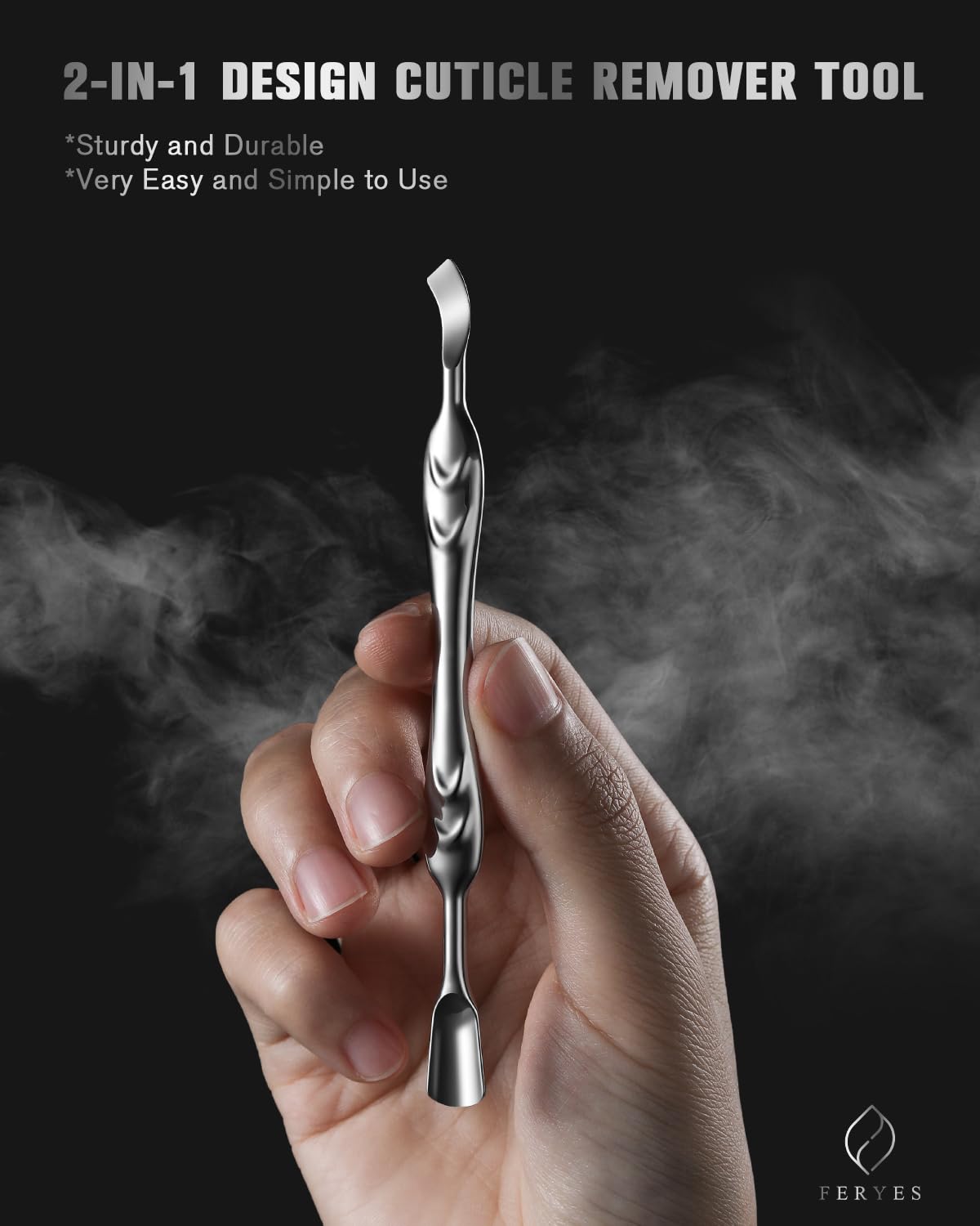 FERYES Elegant Precision Cuticle Pusher & Nail Cleaner - Dual-Ended Cuticle Stick Stainless Steel Cuticle Tool for Flawless Nail
